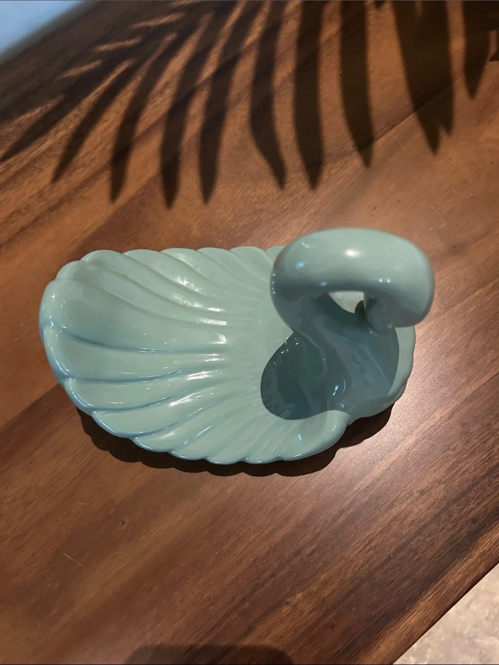 Vintage Glossy Teal Ceramic Swan Figurine Accent